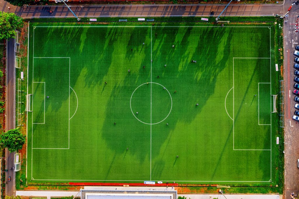top view photo of soccer field during day