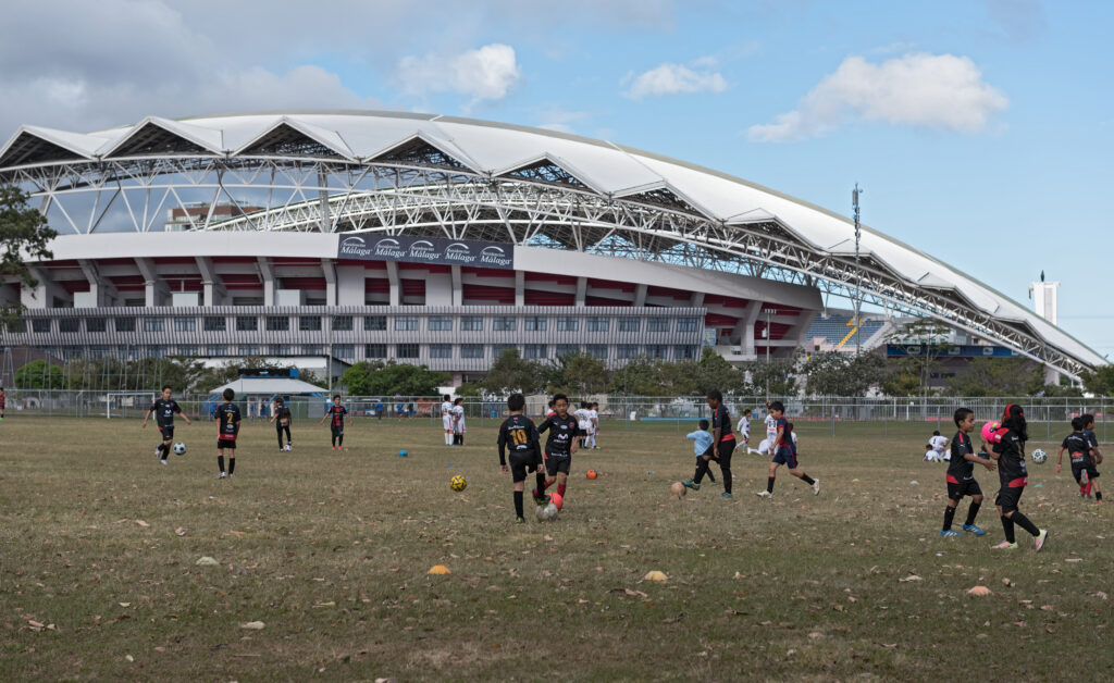 Children playing Football outside Costa Rica's National Soccer Stadium in San Jose